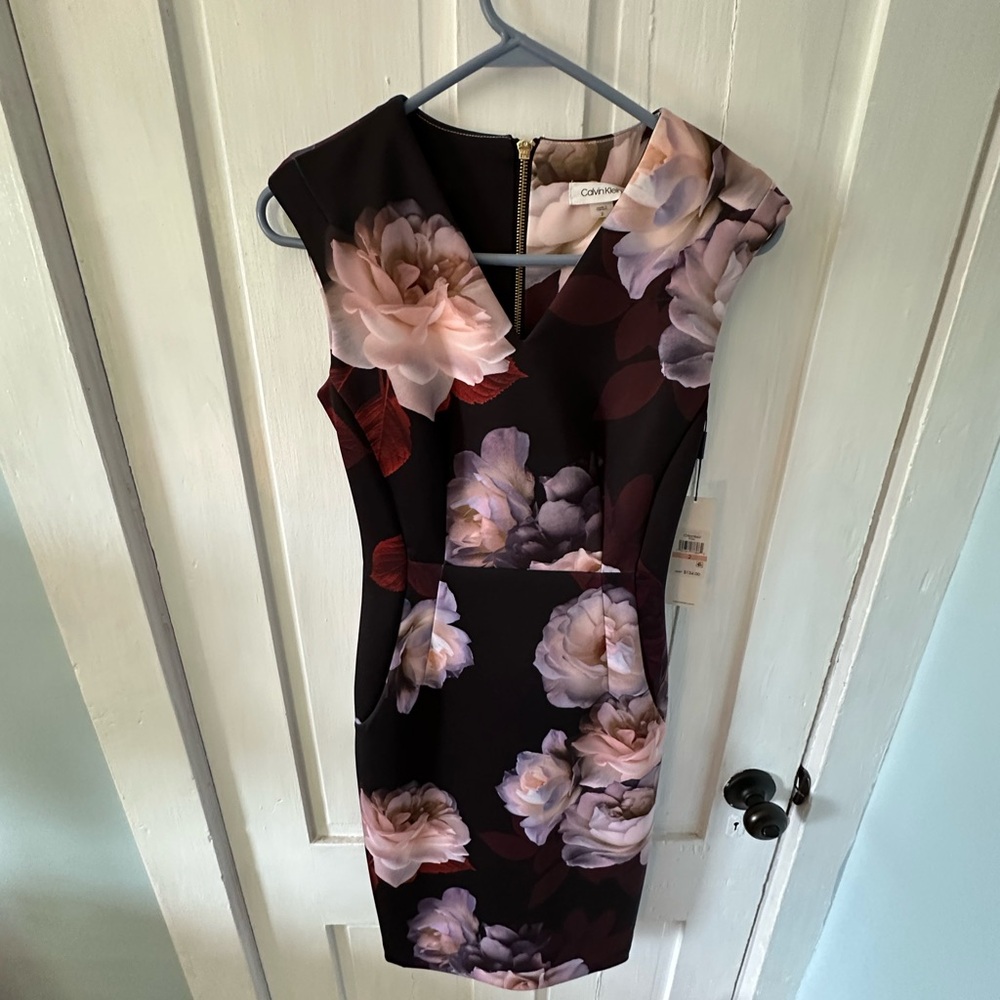 Calvin Klein Black Floral Sheath Dress